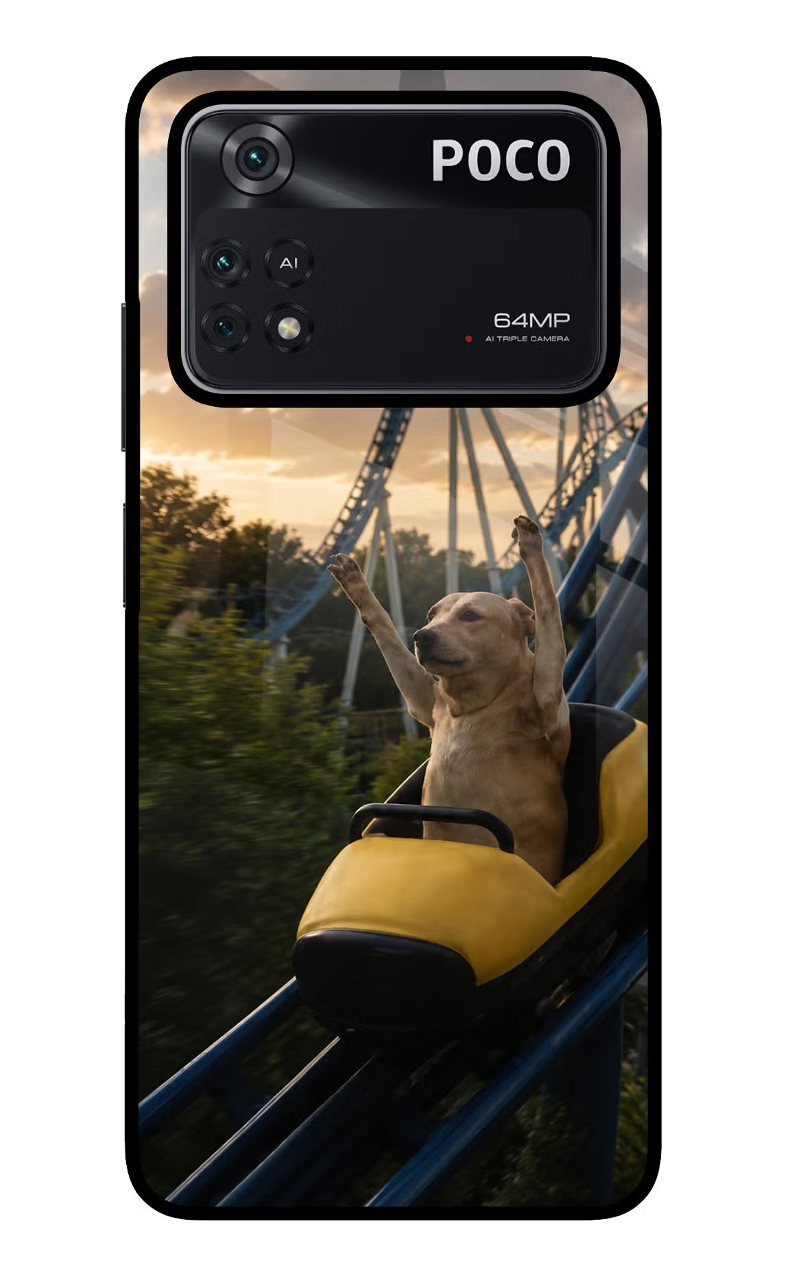 Rollercoaster Dog Poco M4 Pro 4G Glass Case