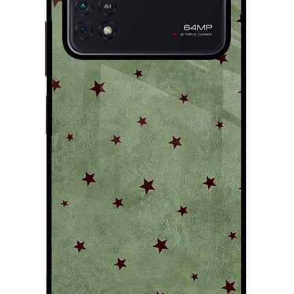 Green Stars Poco M4 Pro 4G Glass Case Back Cover by Casekaro