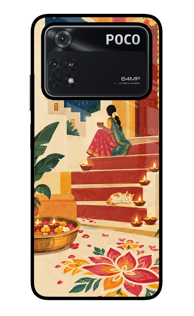 Diwali Rangoli Poco M4 Pro 4G Glass Case