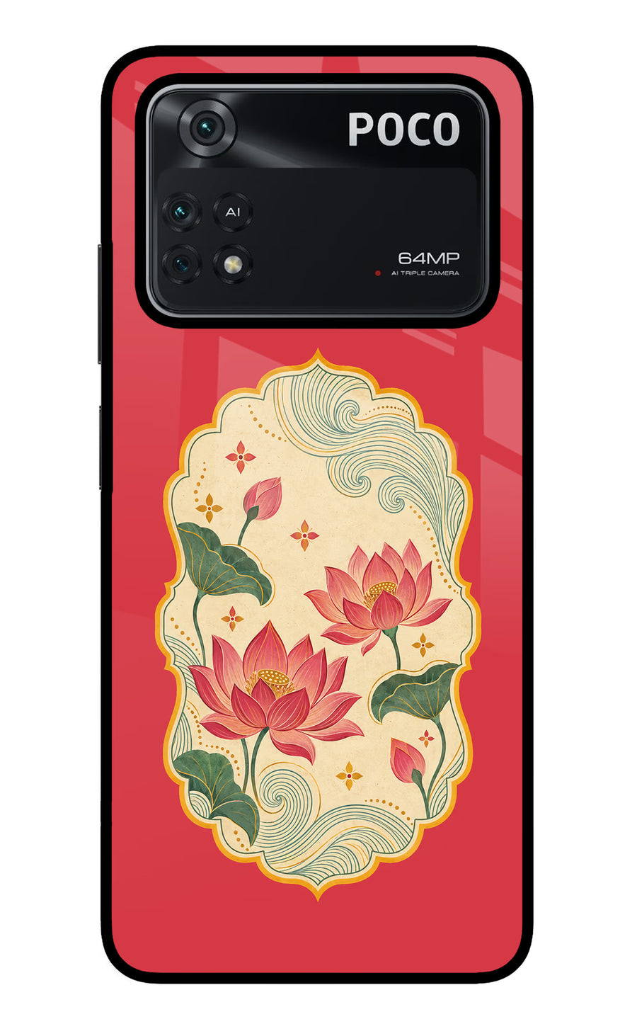 Pink Lotus Poco M4 Pro 4G Back Cover, Glass case