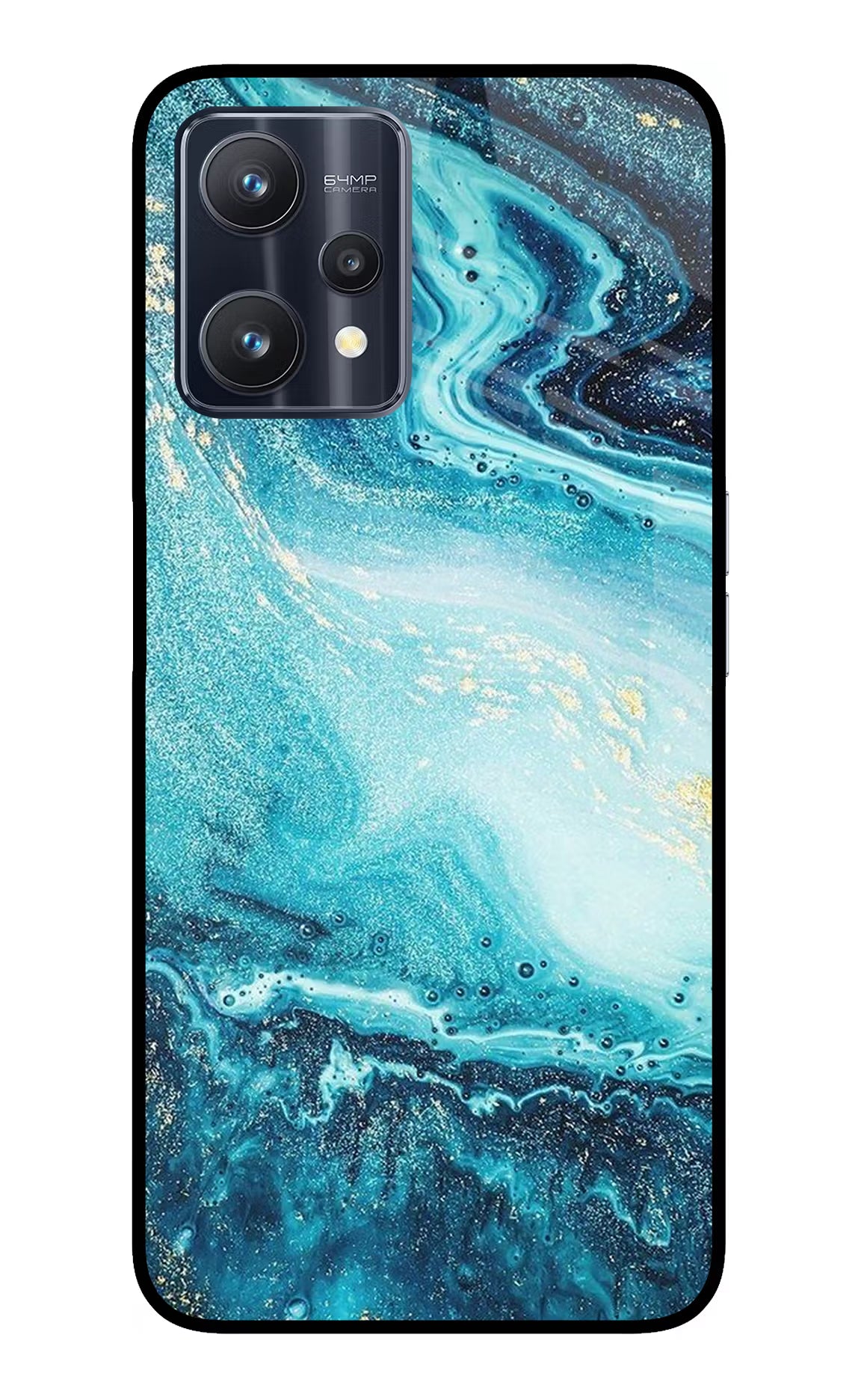 Blue Glitter Marble Realme 9 Pro 5G Glass Case Back Cover by Casekaro