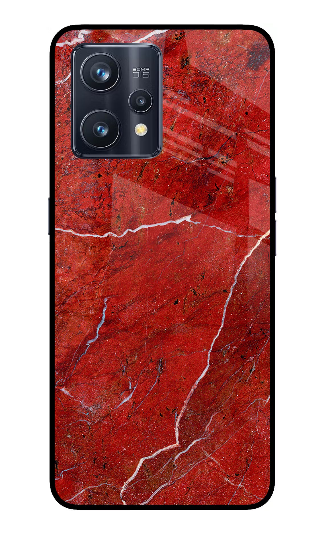 Red Marble Design Realme 9 Pro+ 5G Glass Case Back Cover by Casekaro