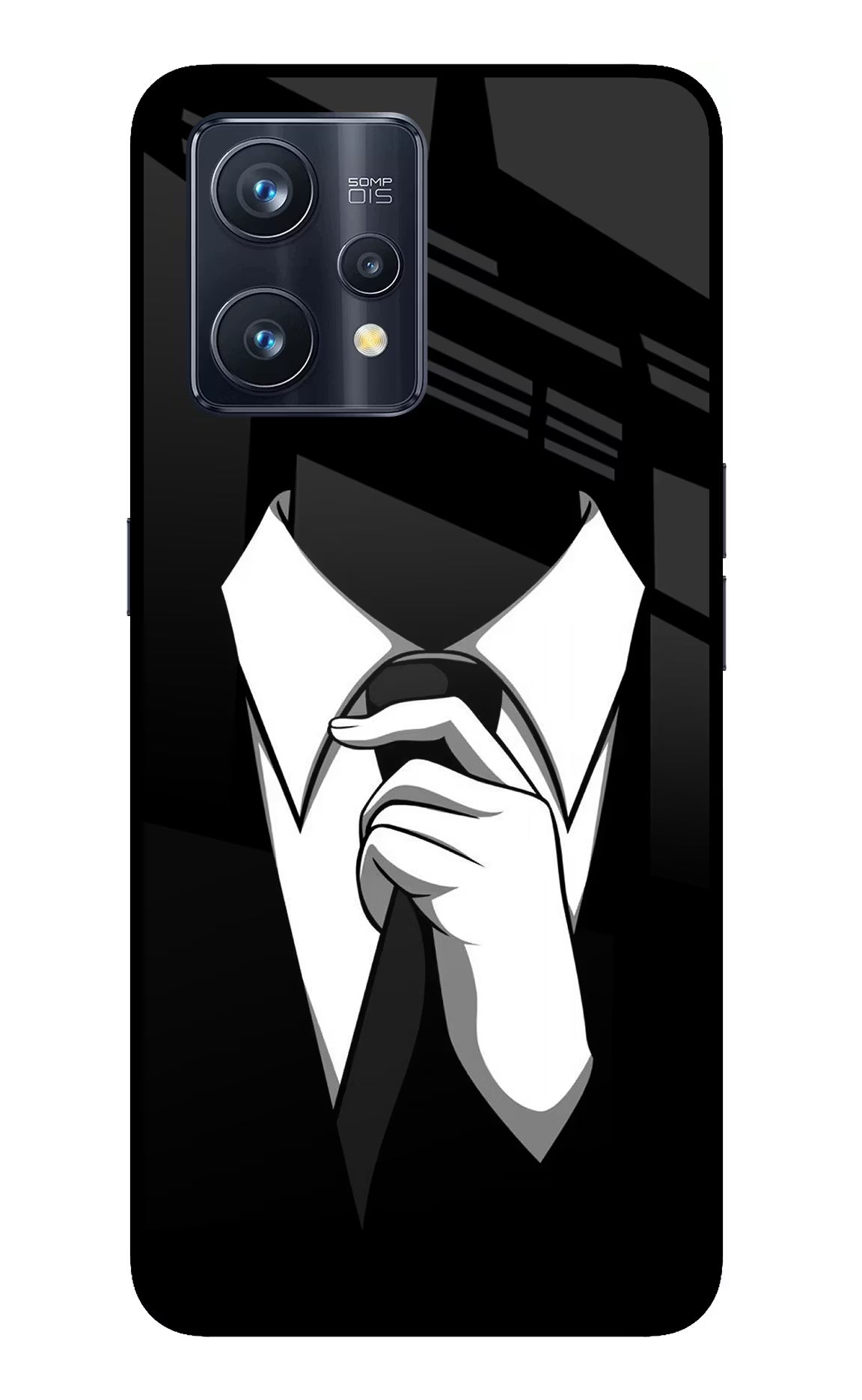 Black Tie Realme 9 Pro+ 5G Glass Case Back Cover by Casekaro