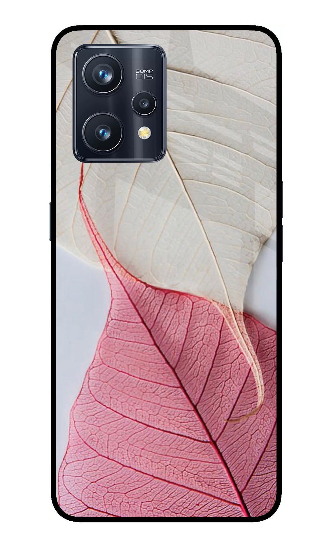 White Pink Leaf Realme 9 Pro+ 5G Glass Case