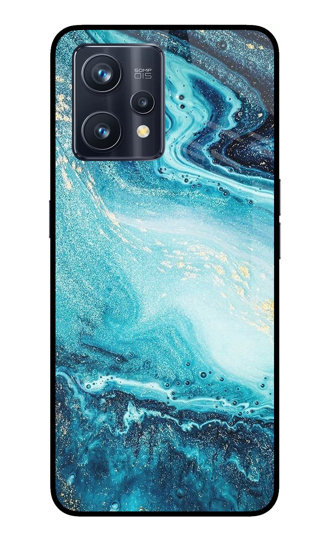 Blue Glitter Marble Realme 9 Pro+ 5G Glass Case Back Cover by Casekaro