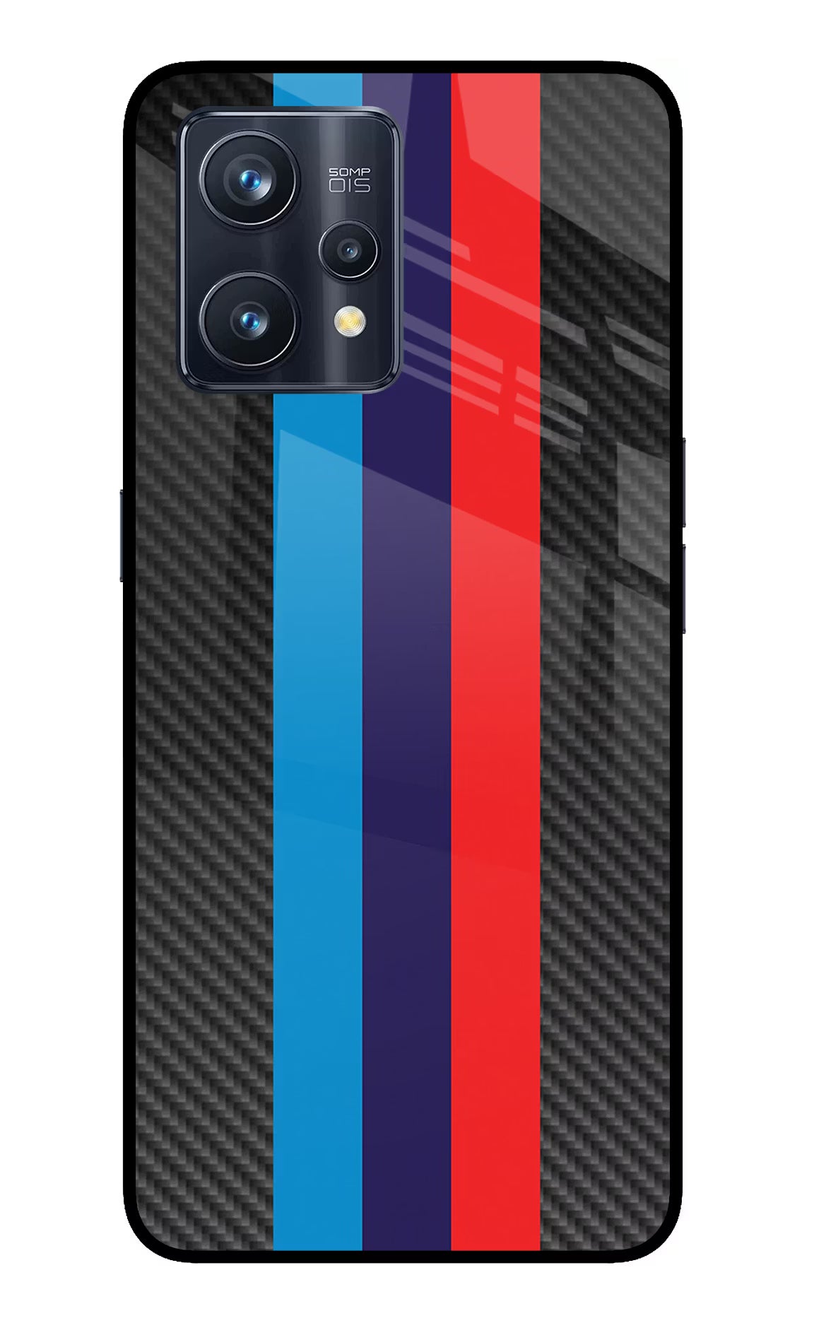 BMW Stripes Pattern Realme 9 Pro+ 5G Glass Case Back Cover by Casekaro