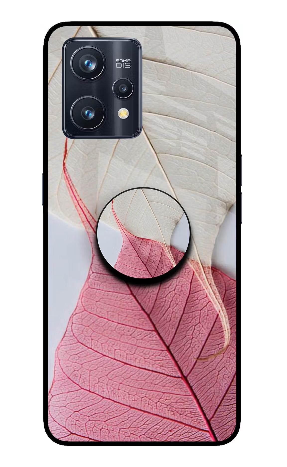 White Pink Leaf Realme 9 Pro+ 5G Glass Case