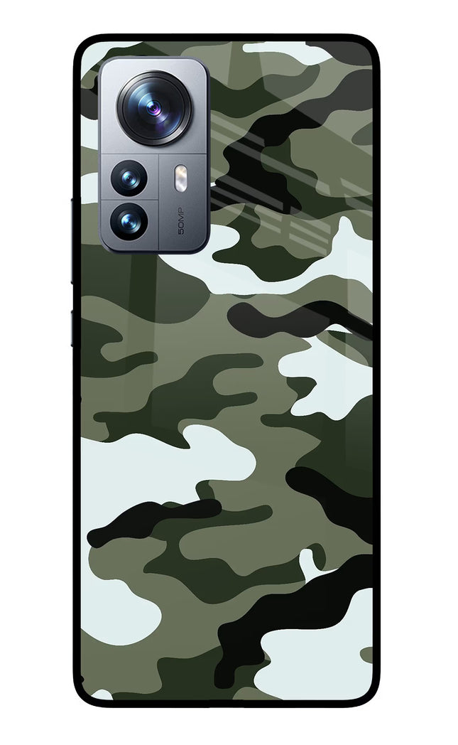 Camouflage Mi 12 Pro 5G Glass Case Back Cover by Casekaro