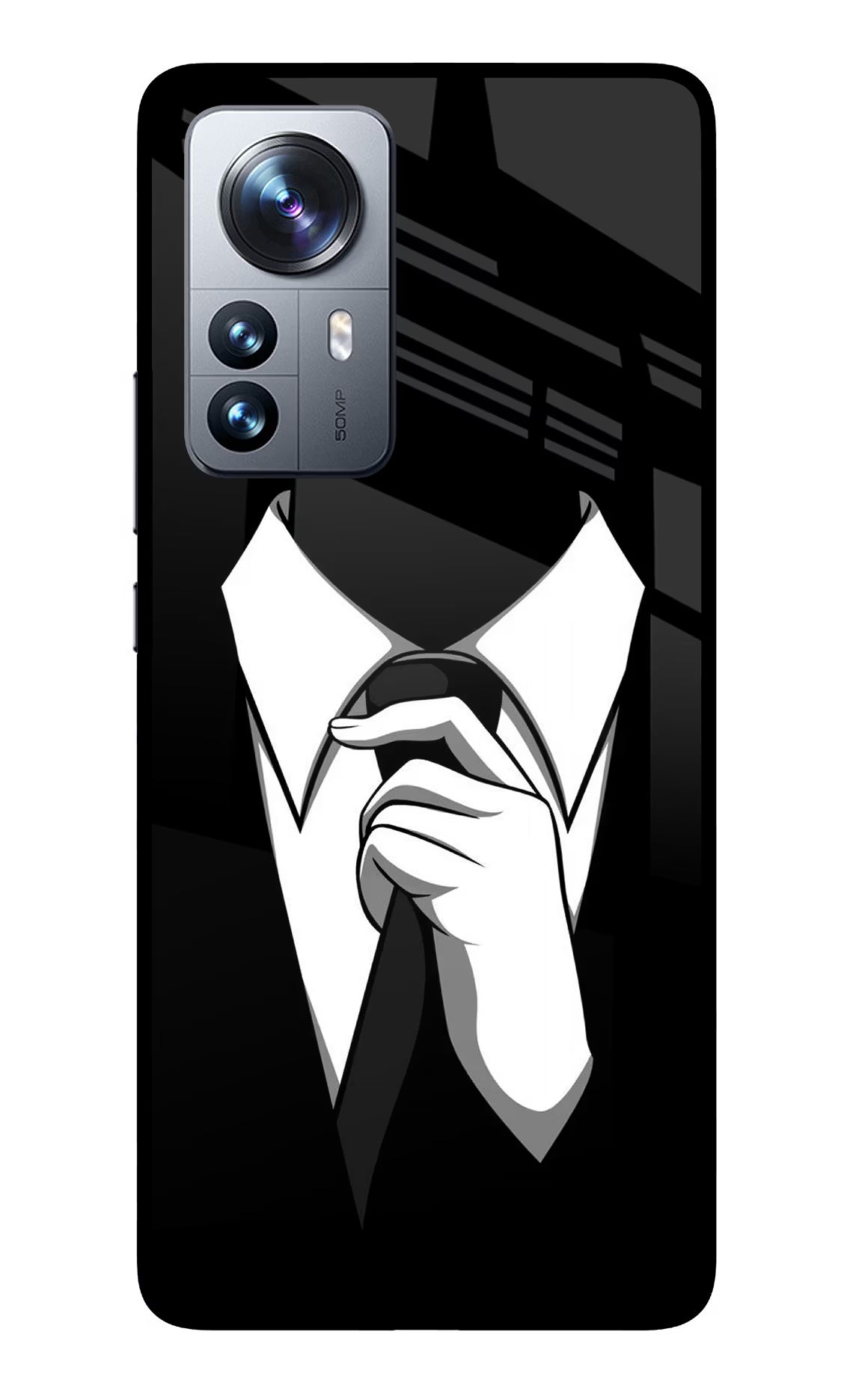 Black Tie Mi 12 Pro 5G Glass Case Back Cover by Casekaro
