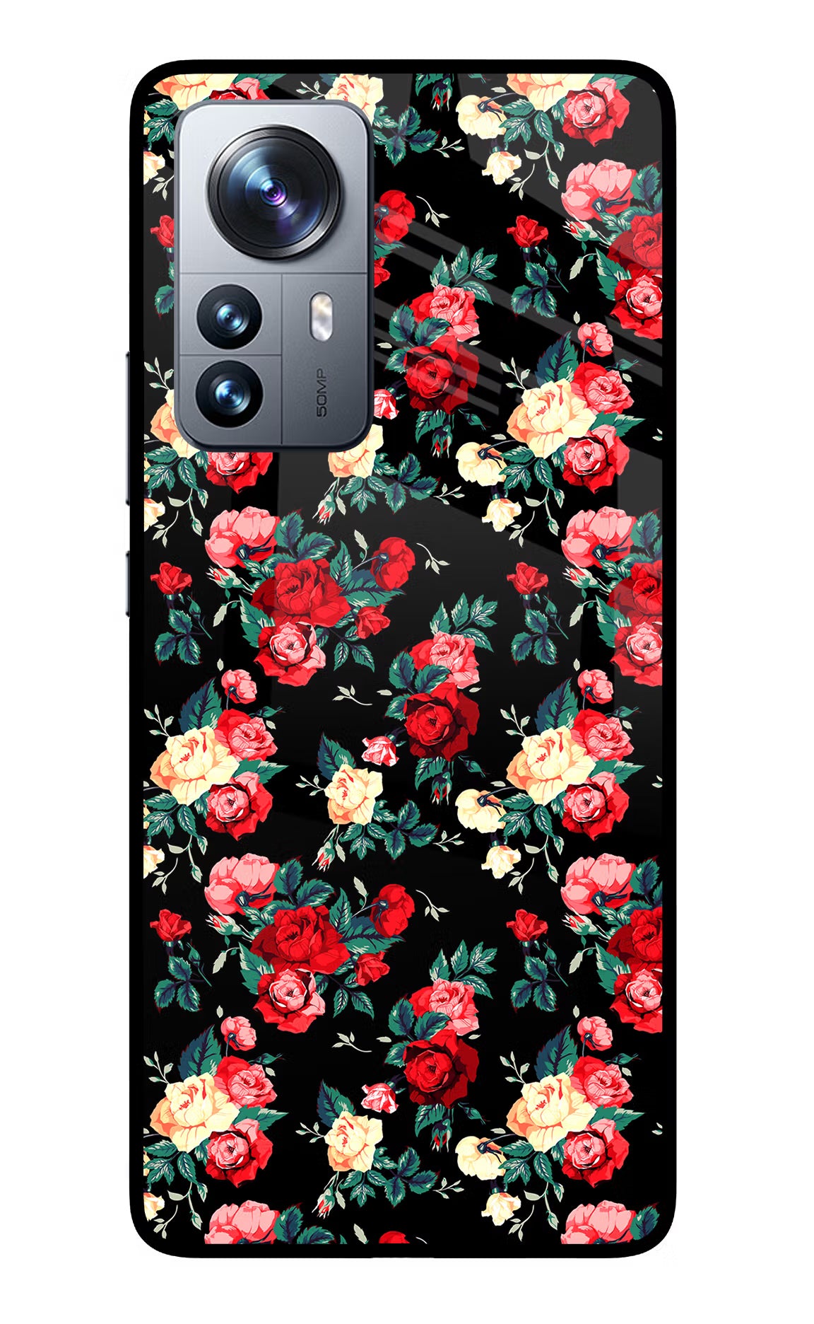 Rose Pattern Mi 12 Pro 5G Glass Case Back Cover by Casekaro