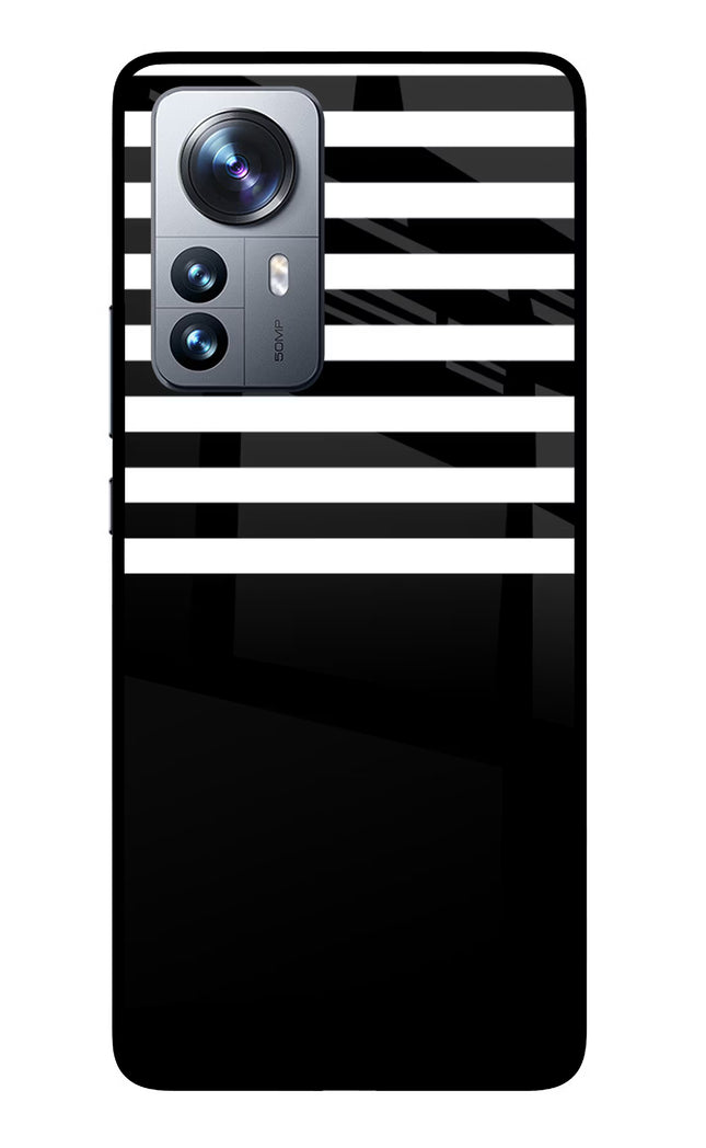 Black and White Print Mi 12 Pro 5G Glass Case Back Cover by Casekaro