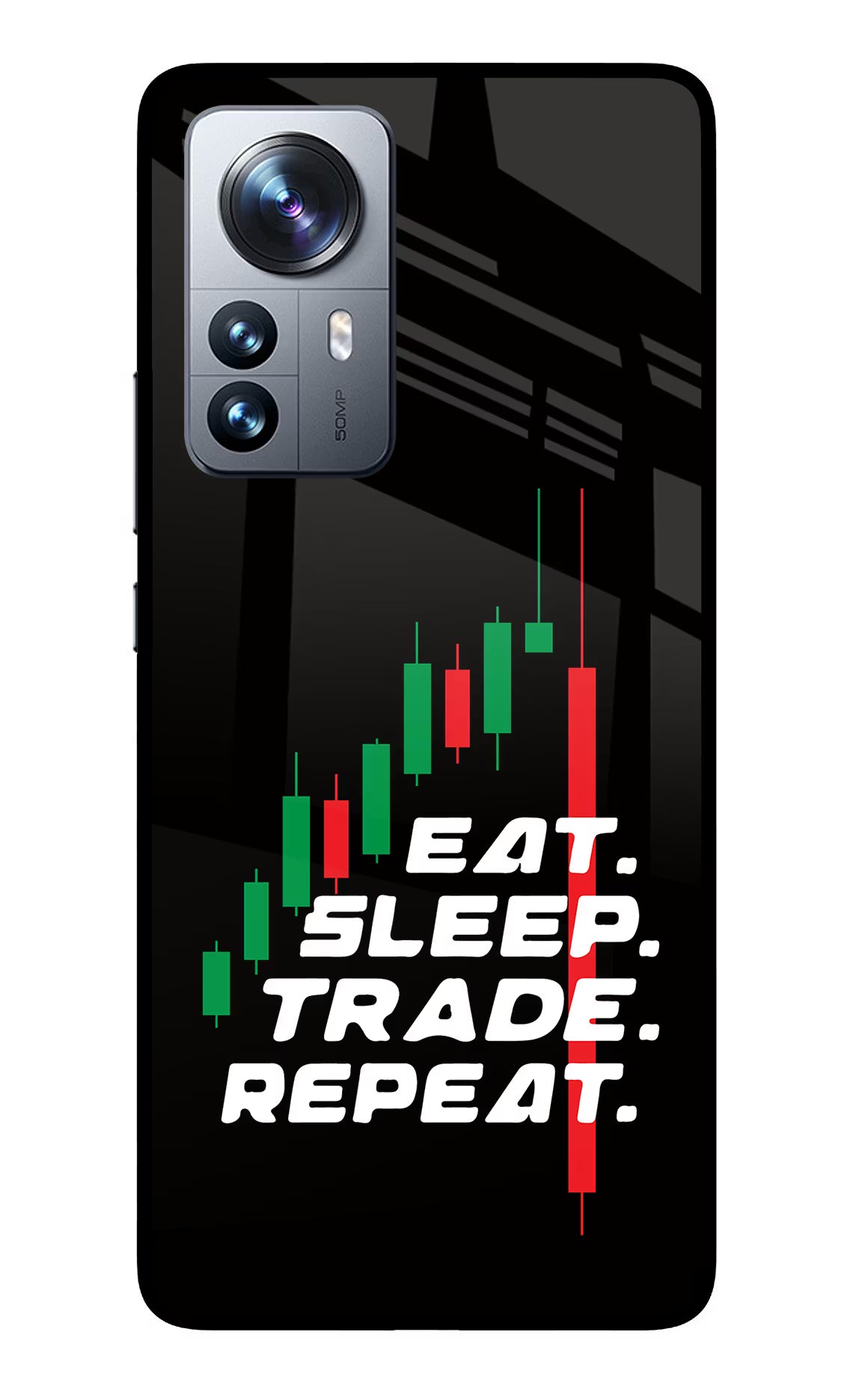 Eat Sleep Trade Repeat Mi 12 Pro 5G Glass Case Back Cover by Casekaro