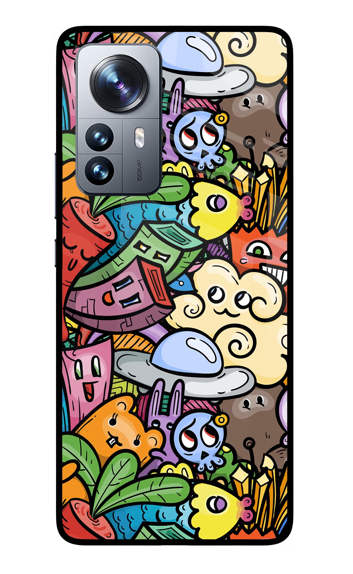Veggie Doodle Mi 12 Pro 5G Glass Case Back Cover by Casekaro
