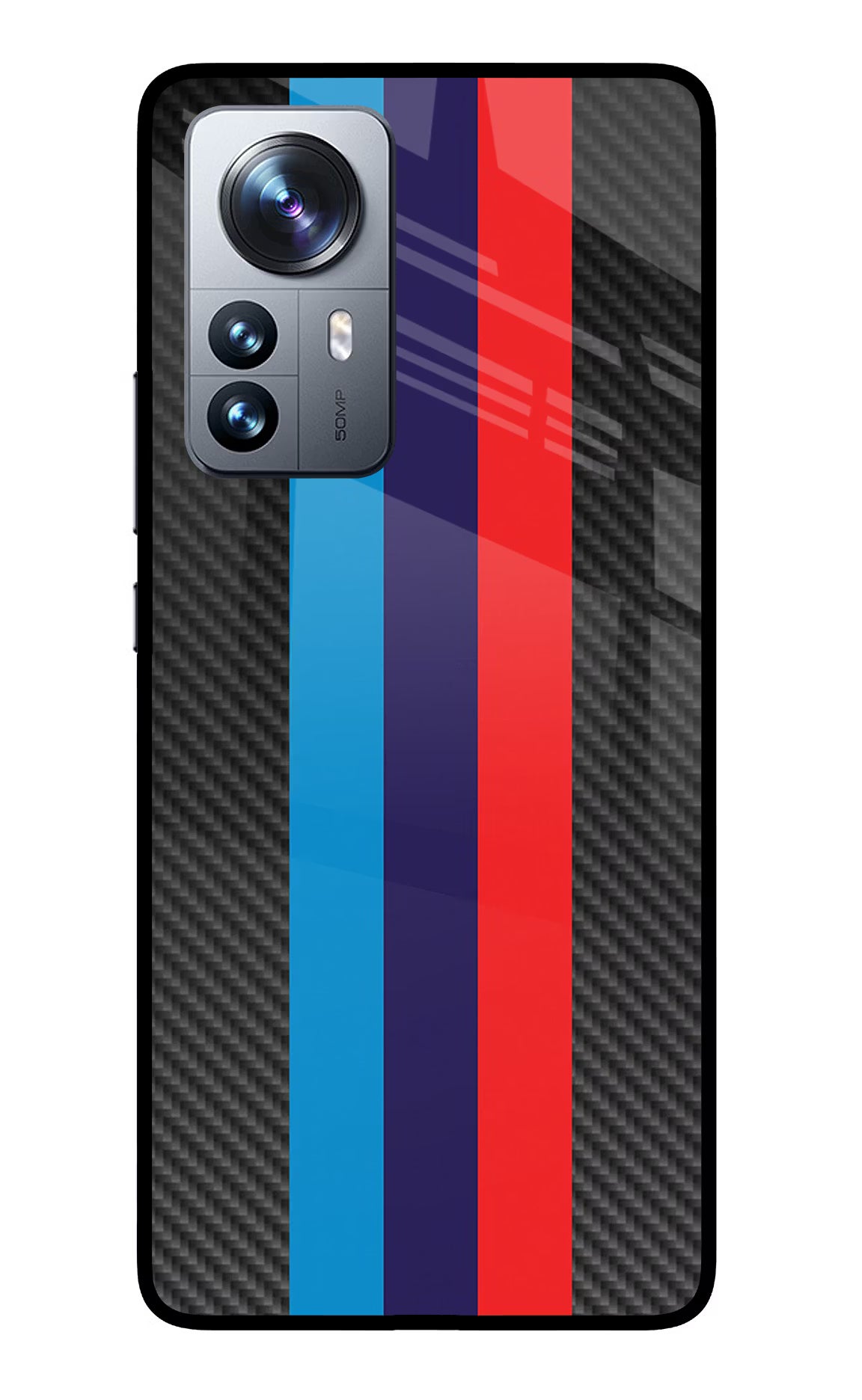 BMW Stripes Pattern Mi 12 Pro 5G Glass Case Back Cover by Casekaro