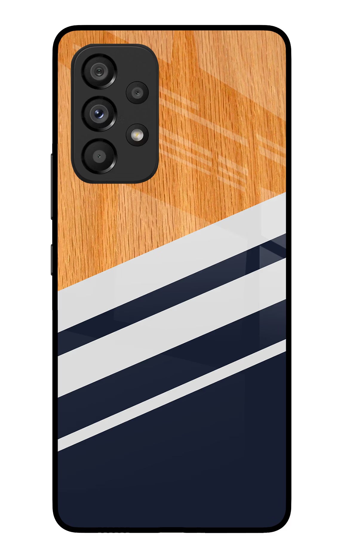 Blue and white wooden Samsung A53 5G Glass Case Back Cover by Casekaro