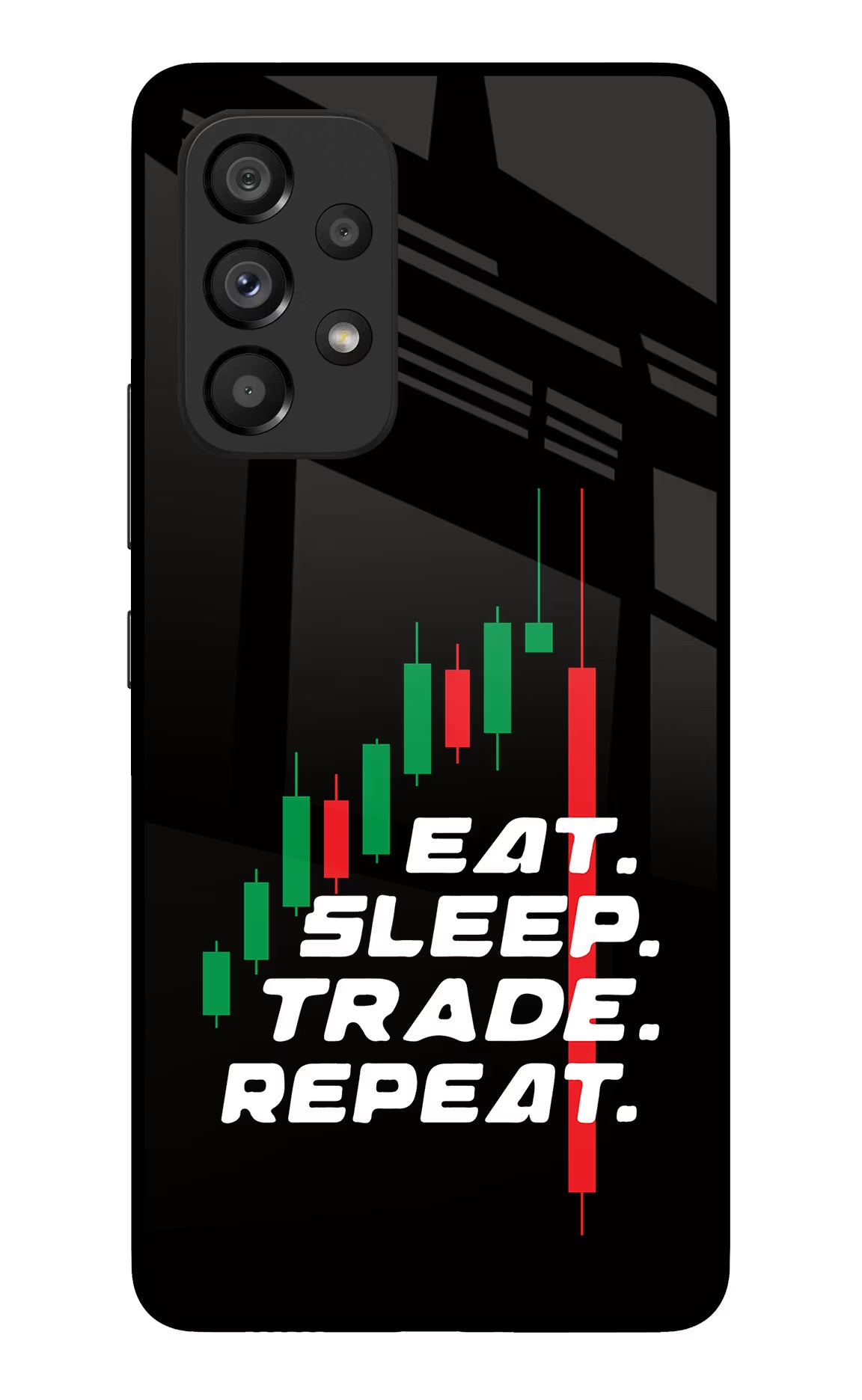 Eat Sleep Trade Repeat Samsung A53 5G Glass Case Back Cover by Casekaro