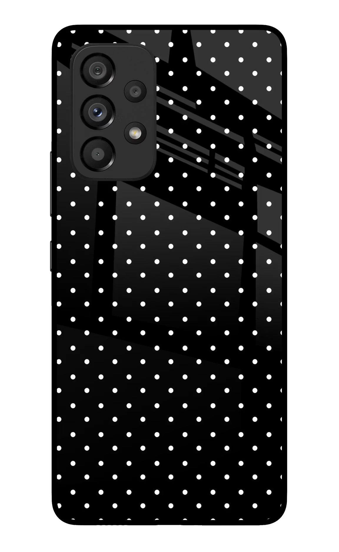 White Dots Samsung A53 5G Glass Case Back Cover by Casekaro