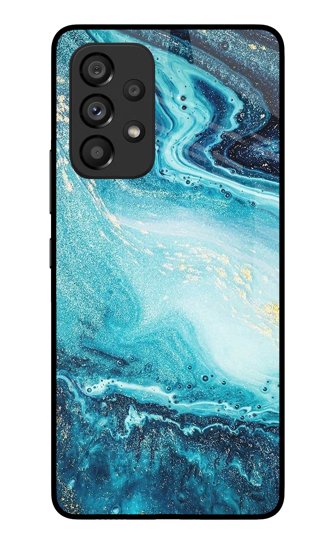 Blue Glitter Marble Samsung A53 5G Glass Case Back Cover by Casekaro