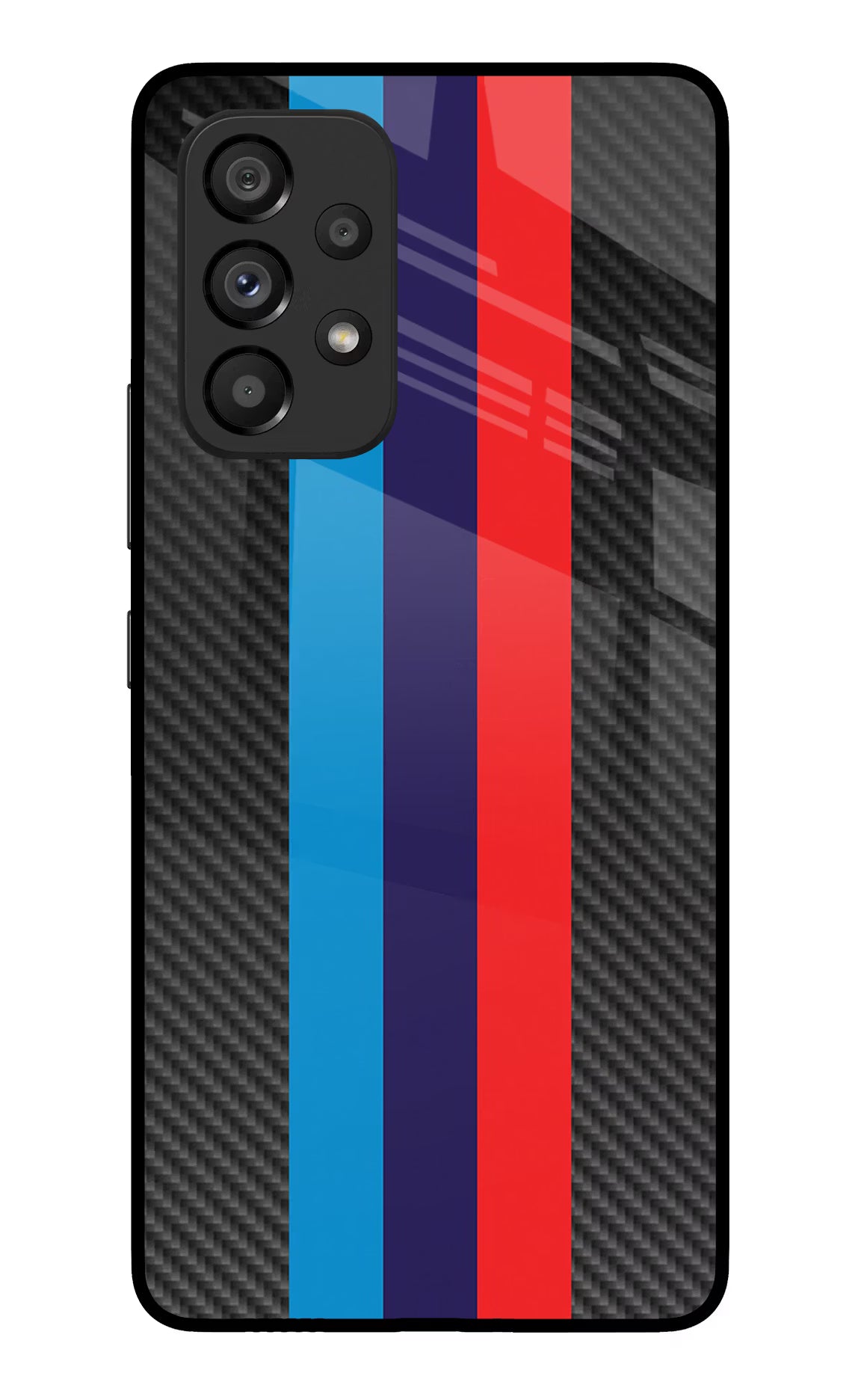 BMW Stripes Pattern Samsung A53 5G Glass Case Back Cover by Casekaro