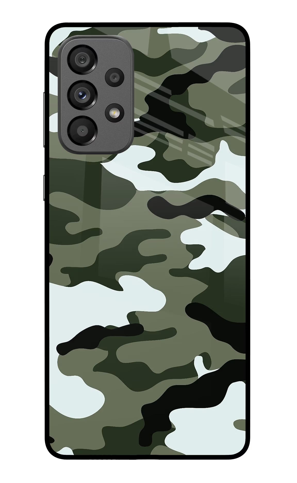 Camouflage Samsung A73 5G Glass Case Back Cover by Casekaro