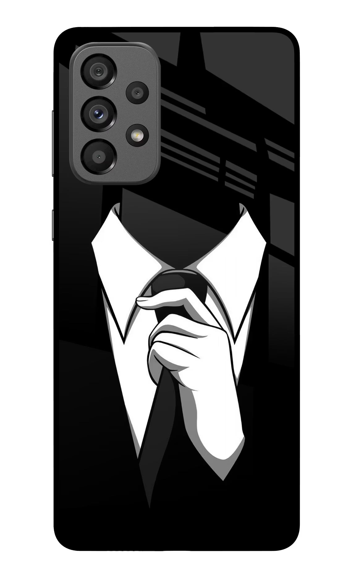 Black Tie Samsung A73 5G Glass Case Back Cover by Casekaro