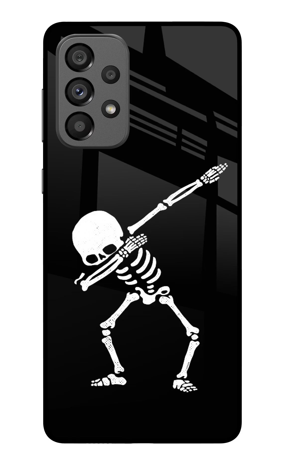 Dabbing Skeleton Art Samsung A73 5G Glass Case Back Cover by Casekaro