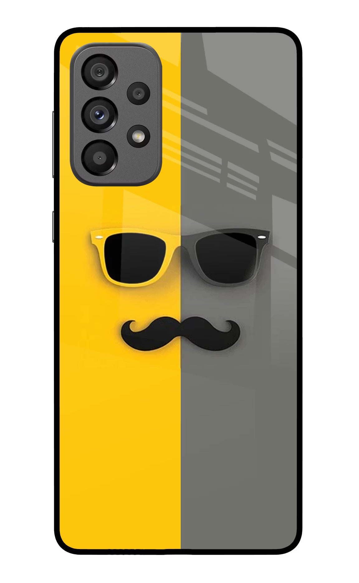 Sunglasses with Mustache Samsung A73 5G Glass Case Back Cover by Casekaro