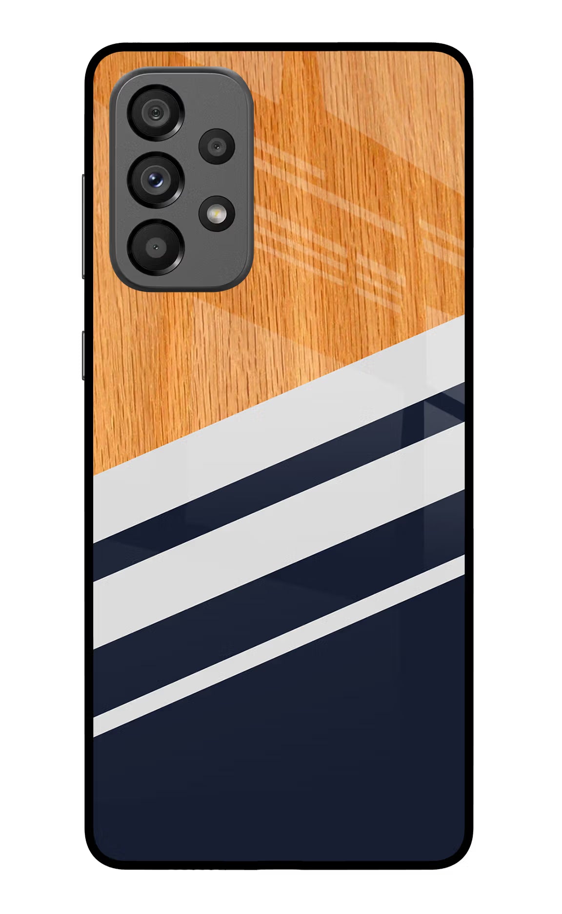 Blue and white wooden Samsung A73 5G Glass Case Back Cover by Casekaro