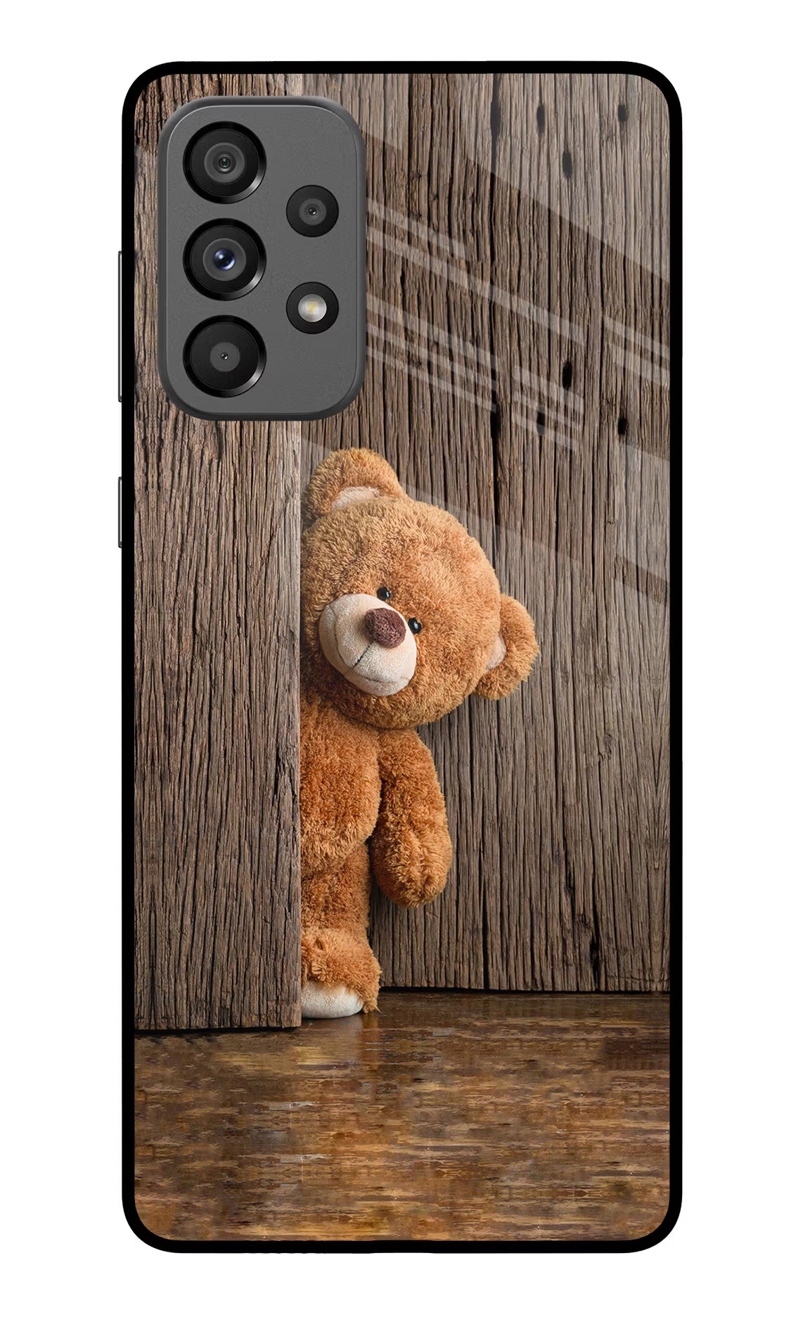 Teddy Wooden Samsung A73 5G Glass Case Back Cover by Casekaro