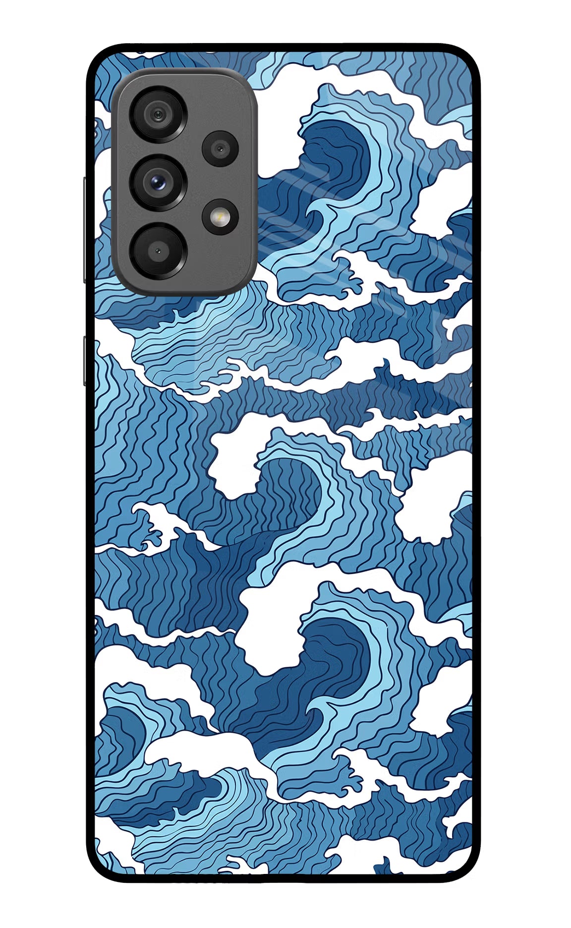 Blue Waves Samsung A73 5G Glass Case Back Cover by Casekaro