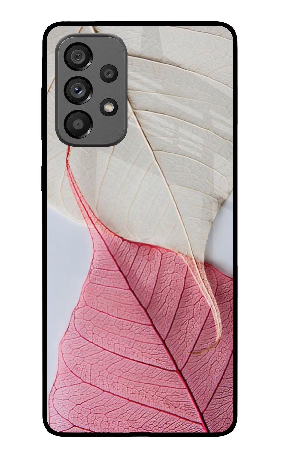 White Pink Leaf Samsung A73 5G Glass Case Back Cover by Casekaro