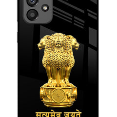 Satyamev Jayate Golden Samsung A73 5G Glass Case
