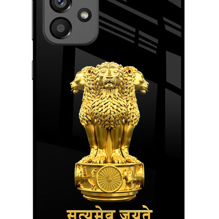 Satyamev Jayate Golden Samsung A73 5G Glass Case