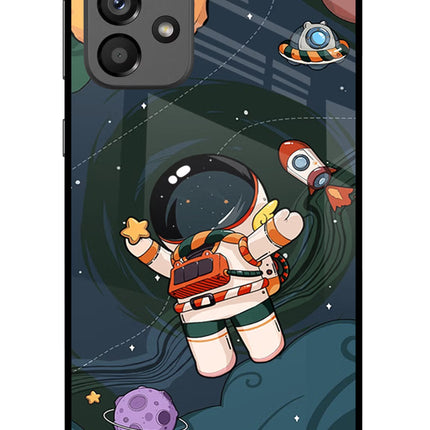 Cartoon Astronaut Samsung A73 5G Glass Case Back Cover by Casekaro