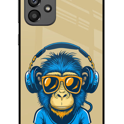 Monkey Headphone Samsung A73 5G Glass Case Back Cover by Casekaro