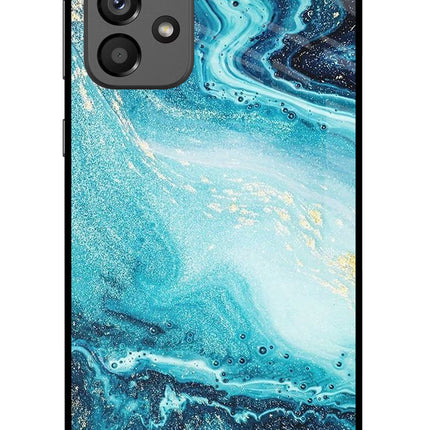 Blue Glitter Marble Samsung A73 5G Glass Case Back Cover by Casekaro