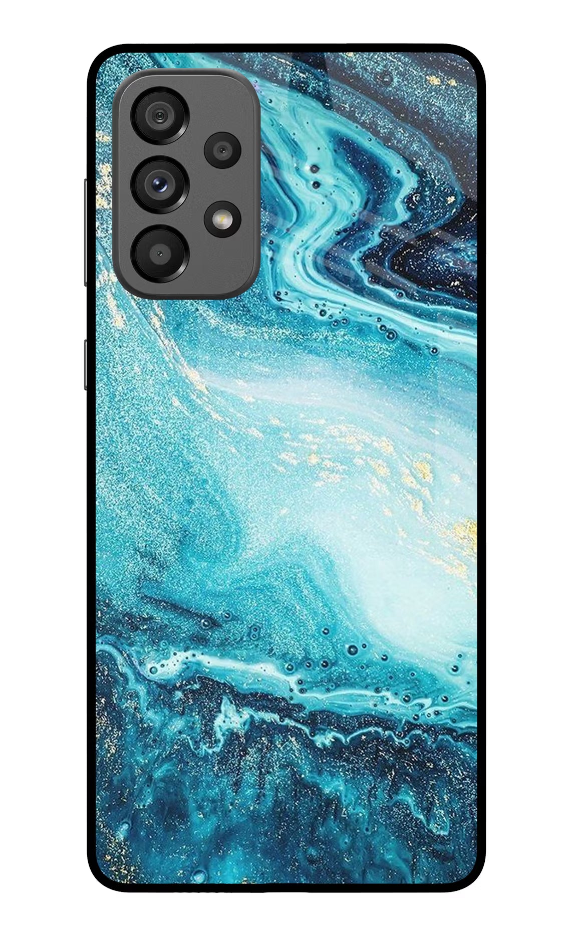 Blue Glitter Marble Samsung A73 5G Glass Case Back Cover by Casekaro