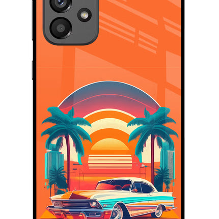 Palm Drive 80s Samsung A73 5G Glass Case Back Cover by Casekaro