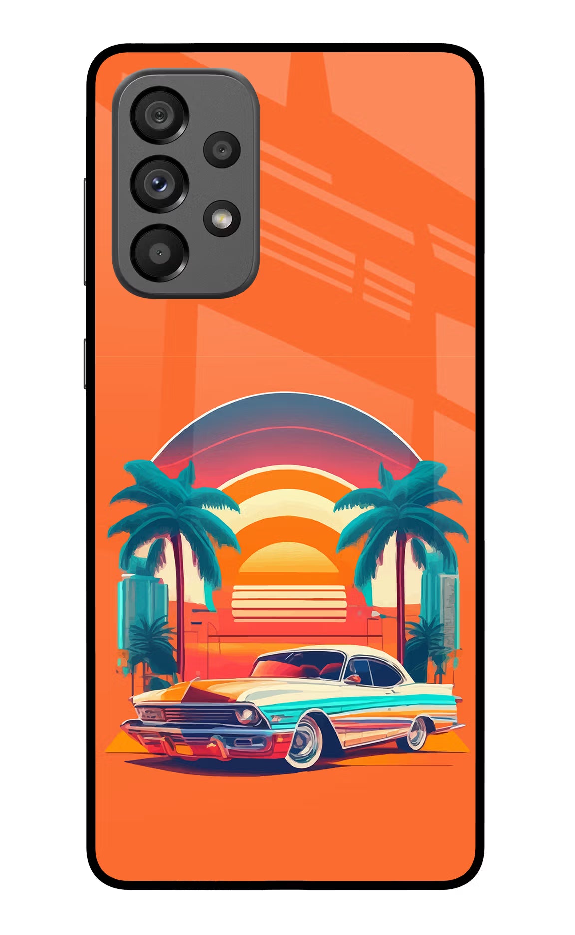 Palm Drive 80s Samsung A73 5G Glass Case Back Cover by Casekaro