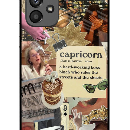 Capricorn Zodiac Samsung A73 5G Glass Case Back Cover by Casekaro