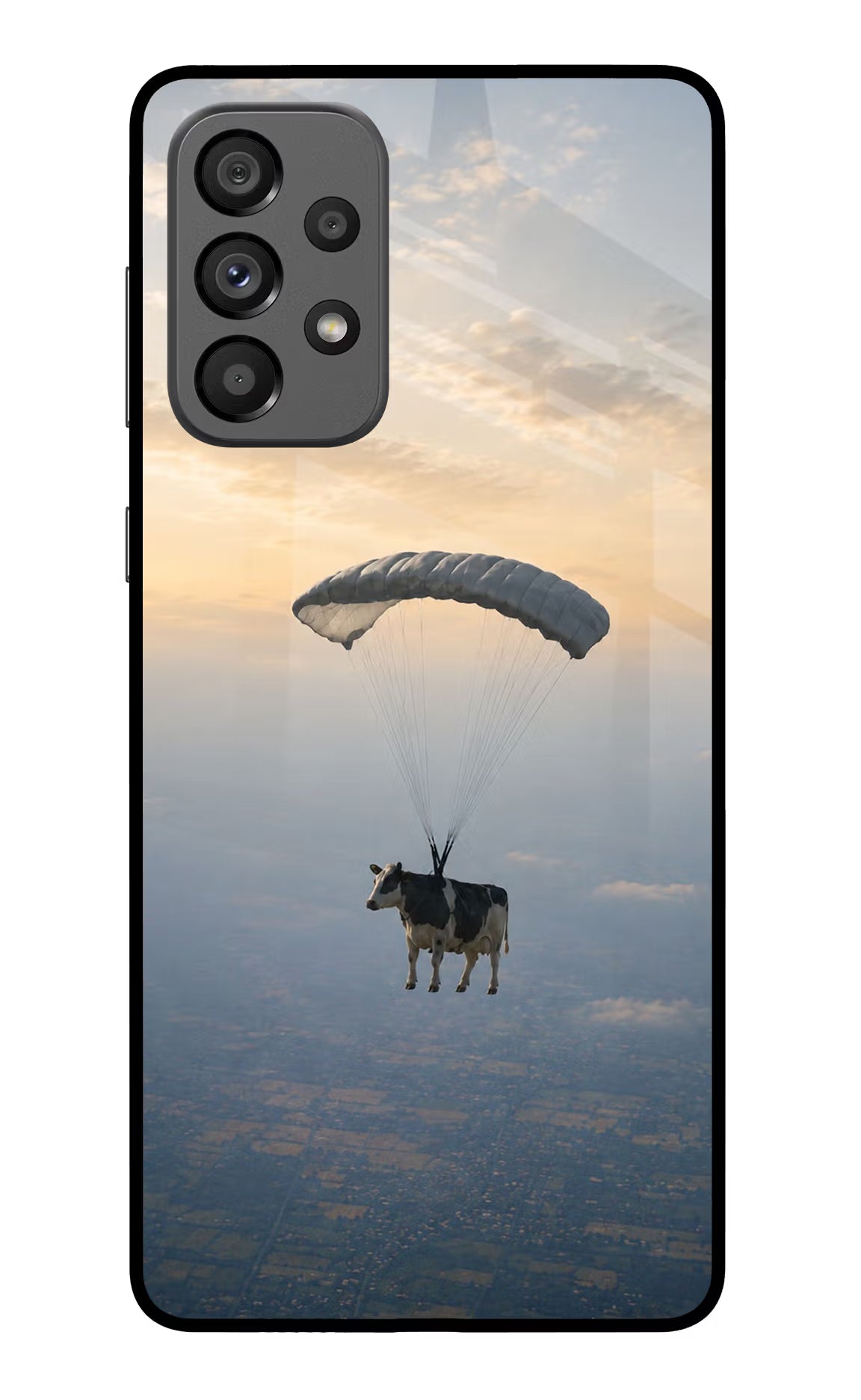 Skydiving Cow Samsung A73 5G Glass Case