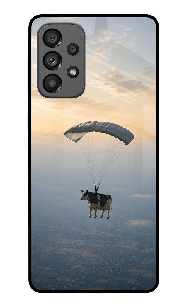Skydiving Cow Samsung A73 5G Glass Case