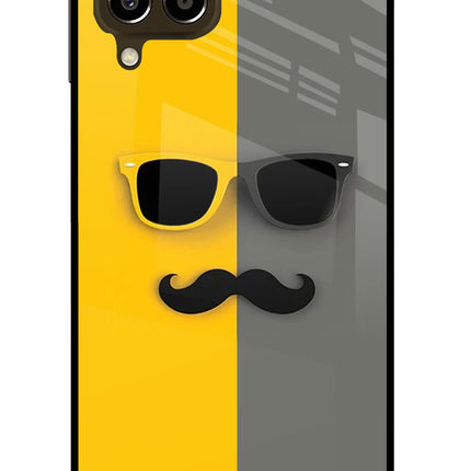 Sunglasses with Mustache Samsung M33 5G Glass Case Back Cover by Casekaro