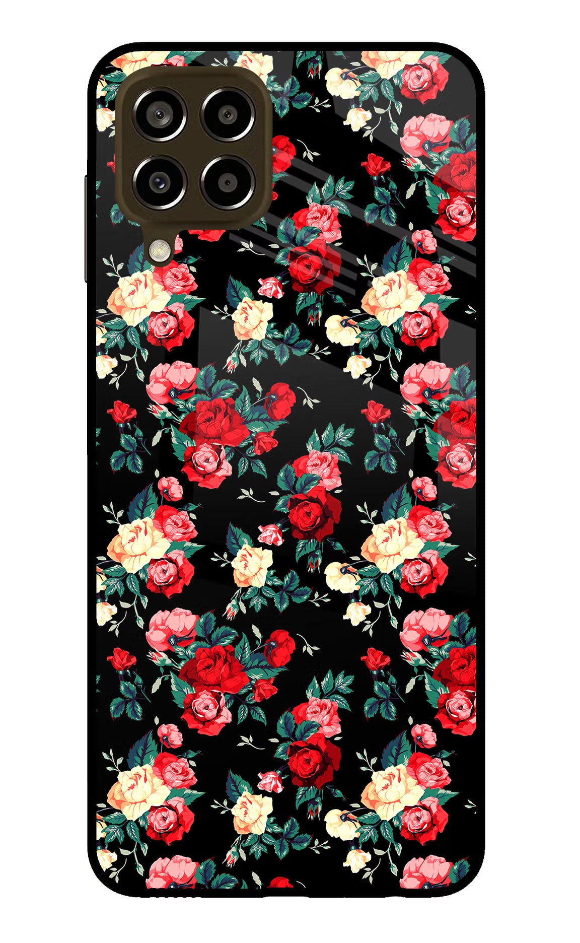 Rose Pattern Samsung M33 5G Glass Case Back Cover by Casekaro