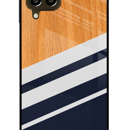 Blue and white wooden Samsung M33 5G Glass Case