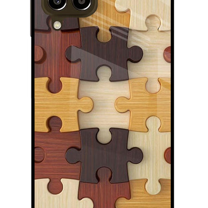 Wooden Puzzle Samsung M33 5G Glass Case Back Cover by Casekaro