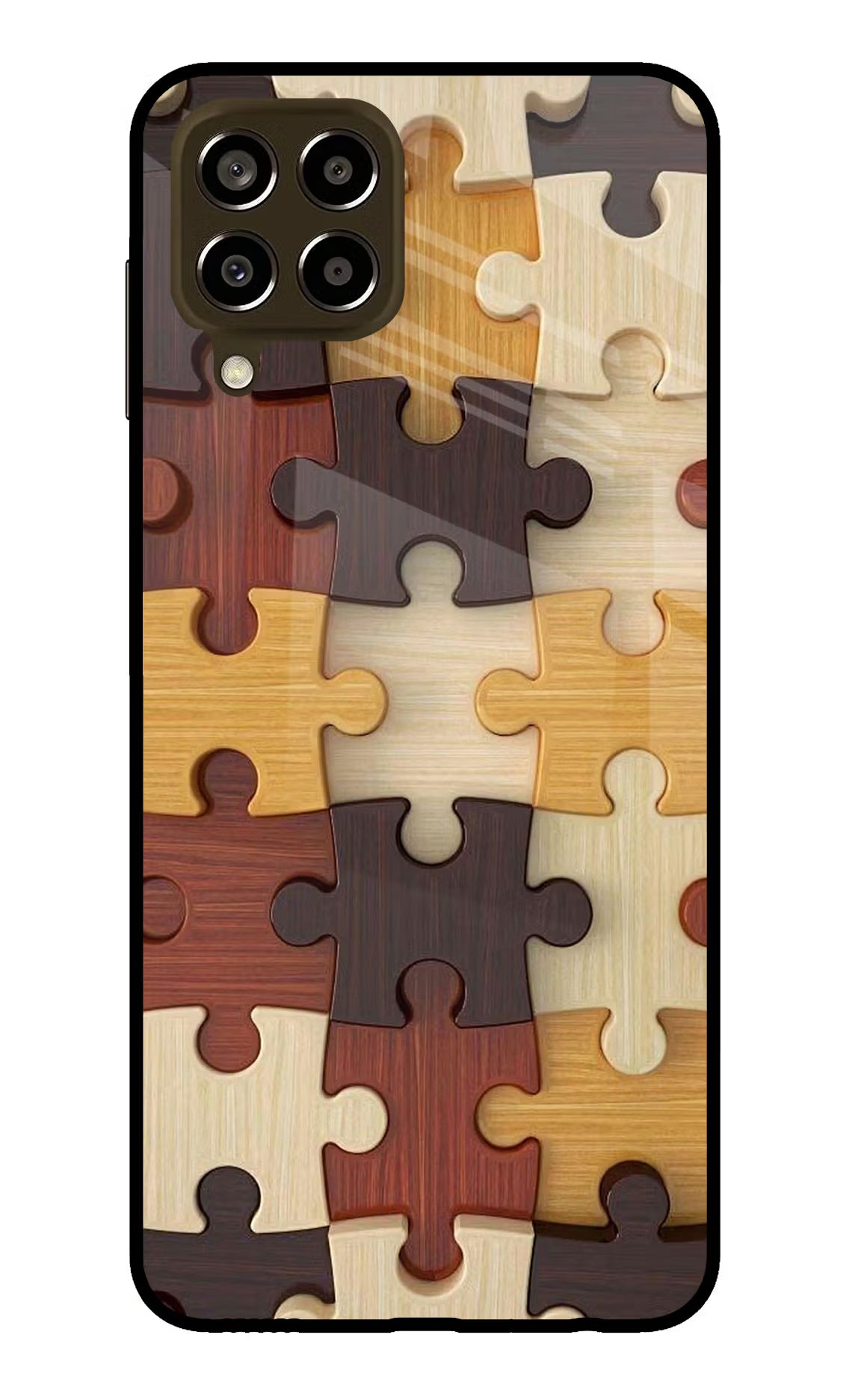 Wooden Puzzle Samsung M33 5G Glass Case Back Cover by Casekaro