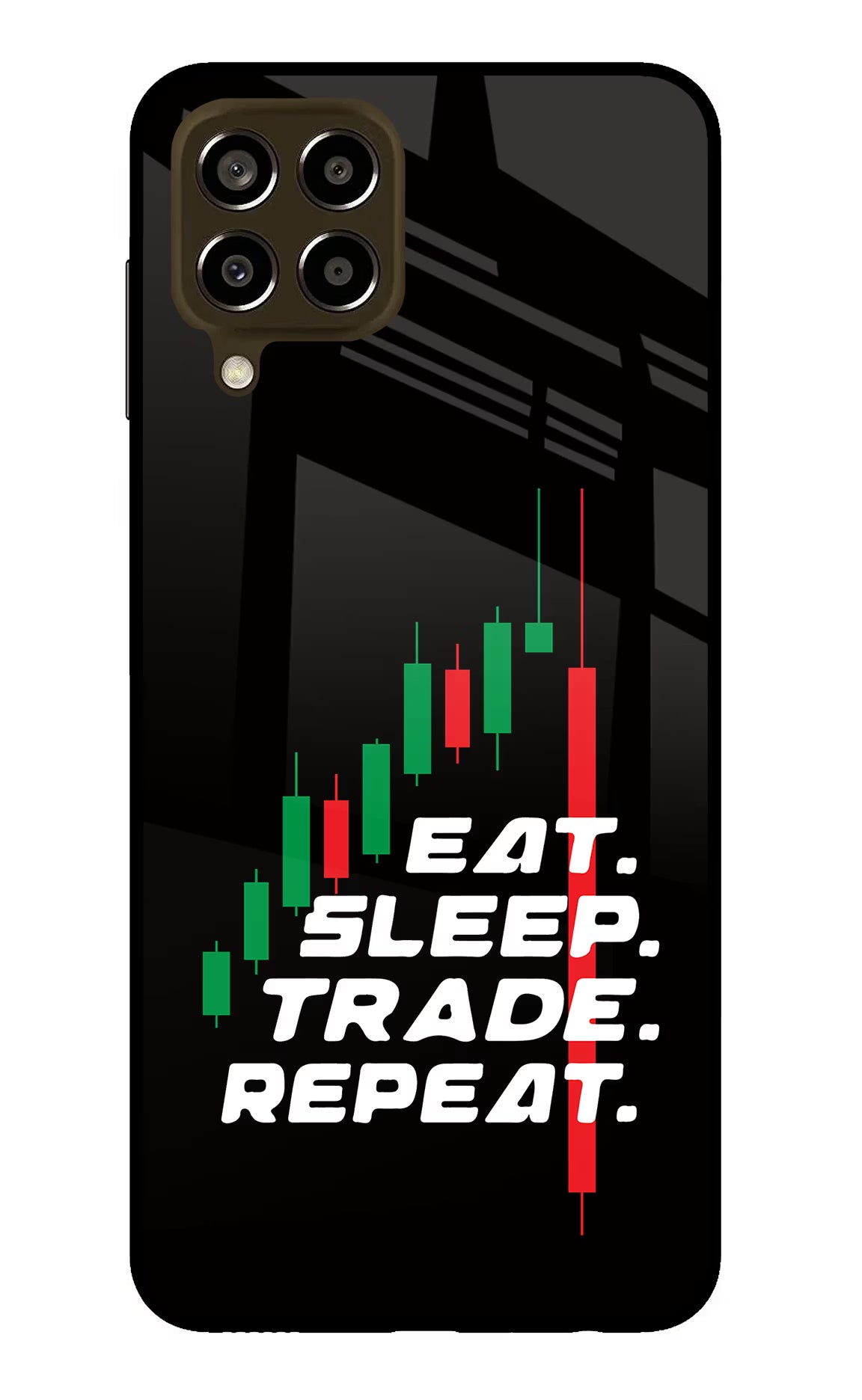 Eat Sleep Trade Repeat Samsung M33 5G Glass Case Back Cover by Casekaro