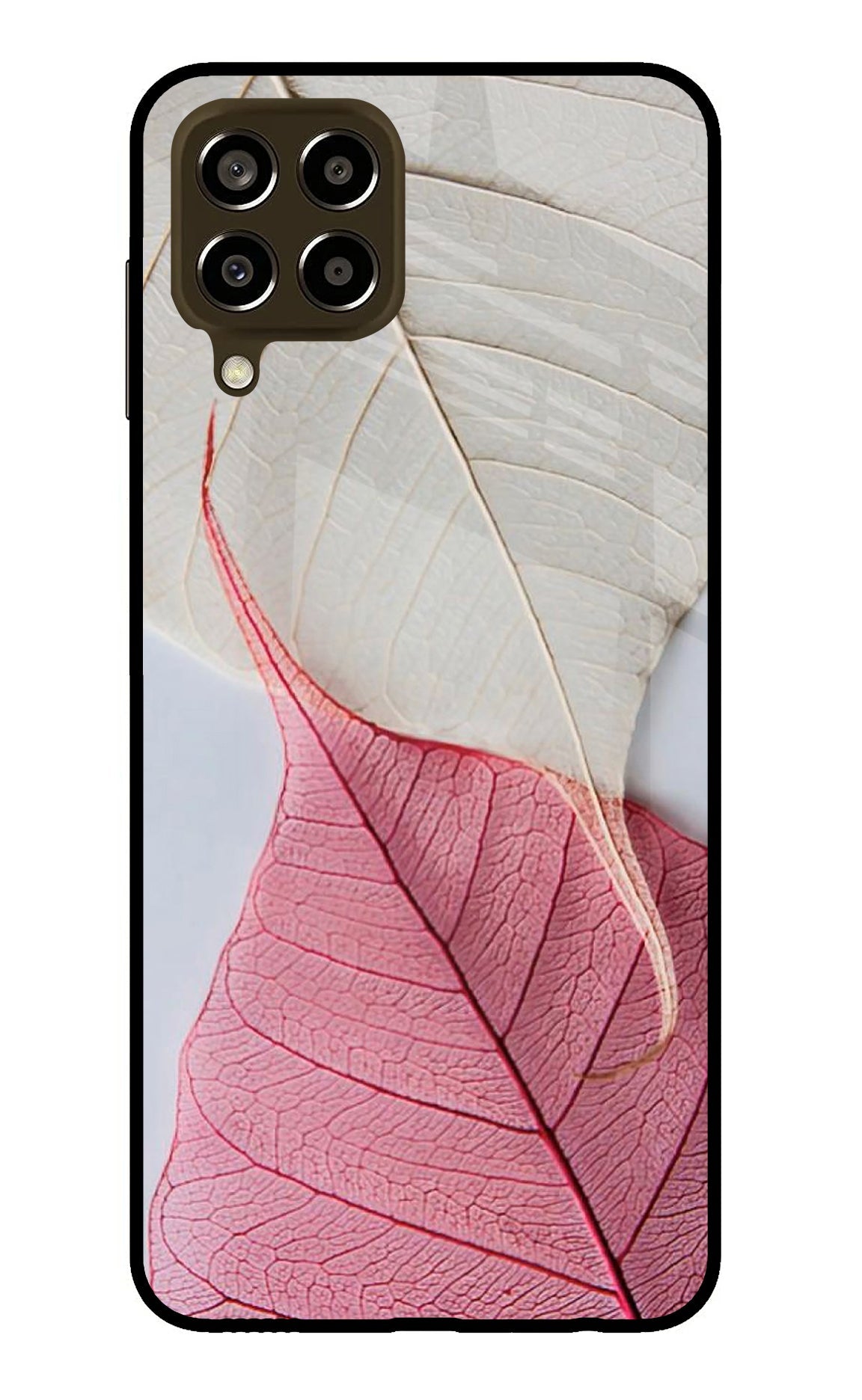 White Pink Leaf Samsung M33 5G Glass Case