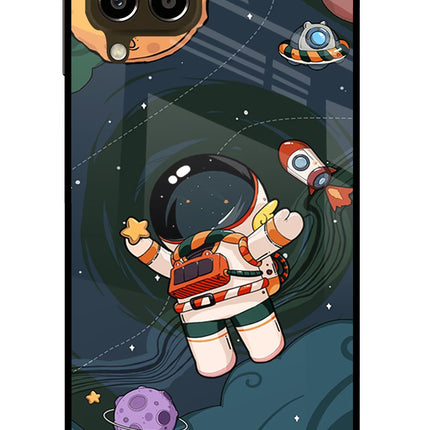 Cartoon Astronaut Samsung M33 5G Glass Case Back Cover by Casekaro